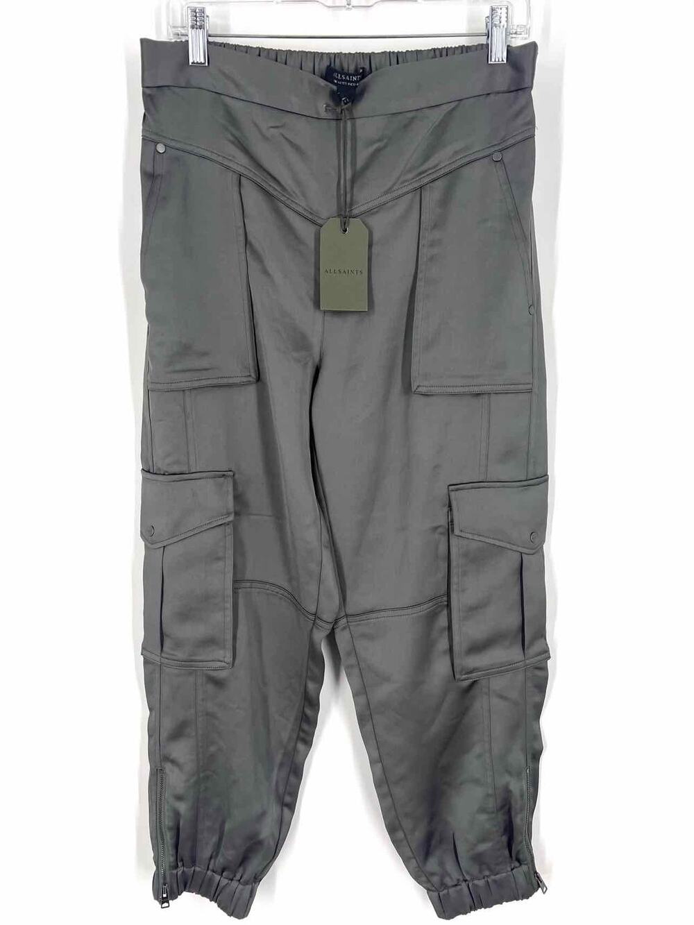All Saints Size 8 Charcoal Cargo Satin NEW Designer Pants